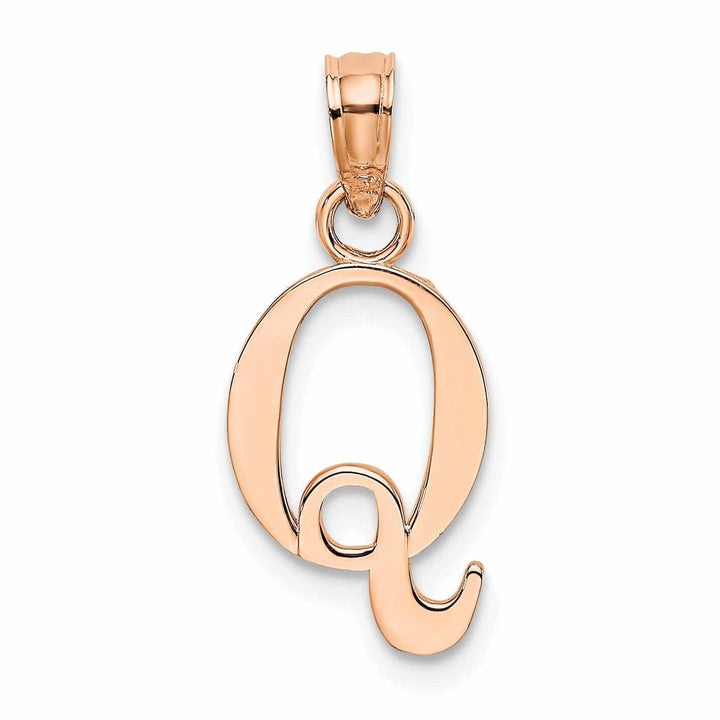 14K Rose Gold Block Design Small Letter Q Initial Charm Pendant