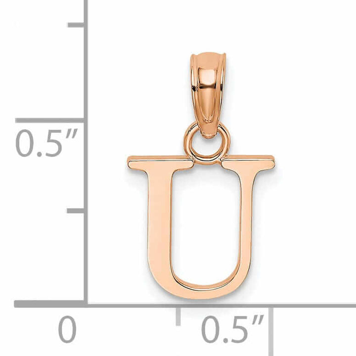 14K Rose Gold Block Design Small Letter U Initial Charm Pendant