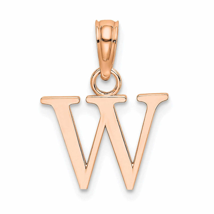 14K Rose Gold Block Design Small Letter W Initial Charm Pendant