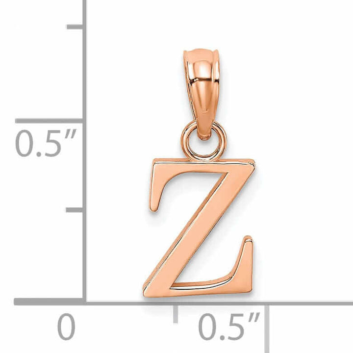 14K Rose Gold Block Design Small Letter Z Initial Charm Pendant