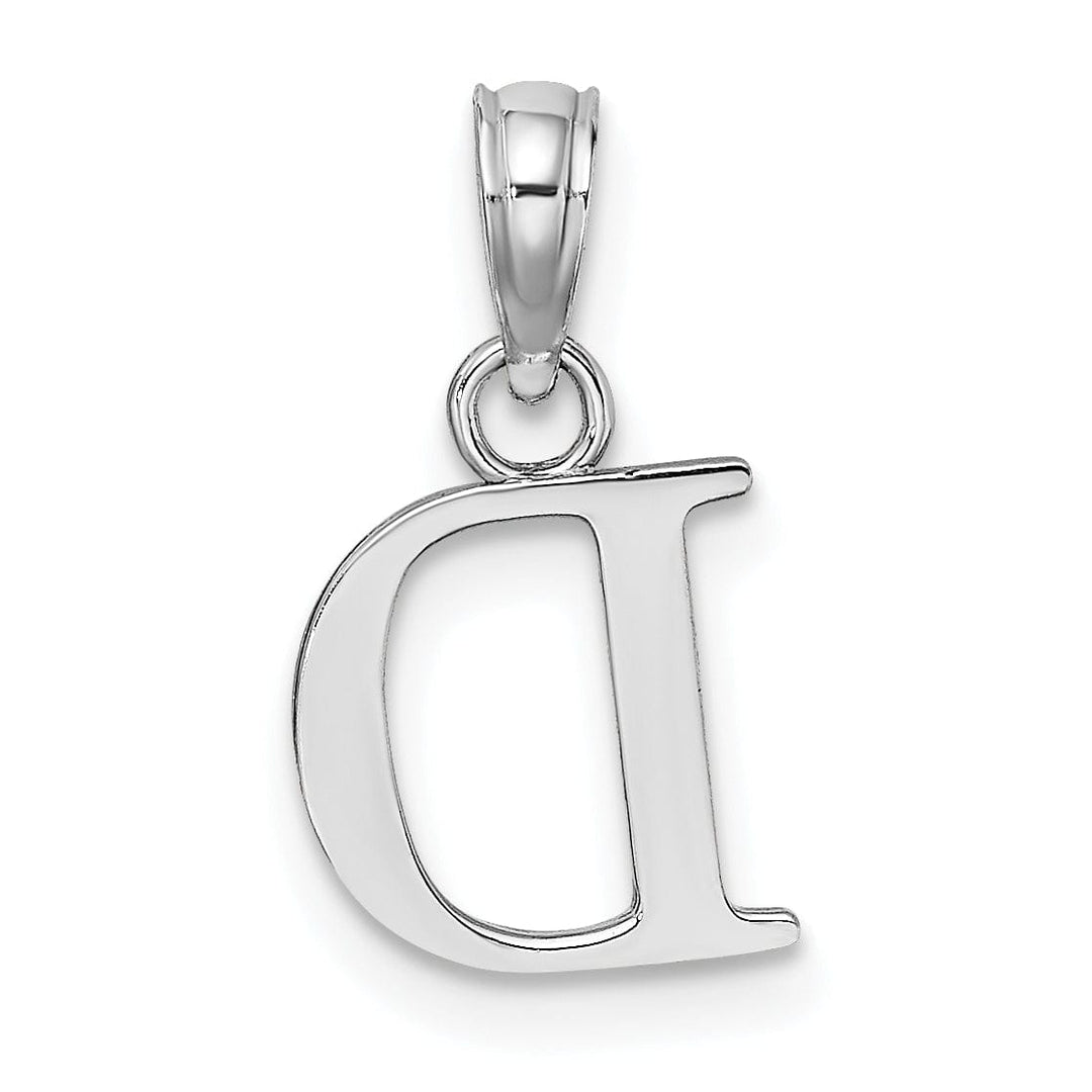 14K White Gold Block Design Small Letter D Initial Charm Pendant