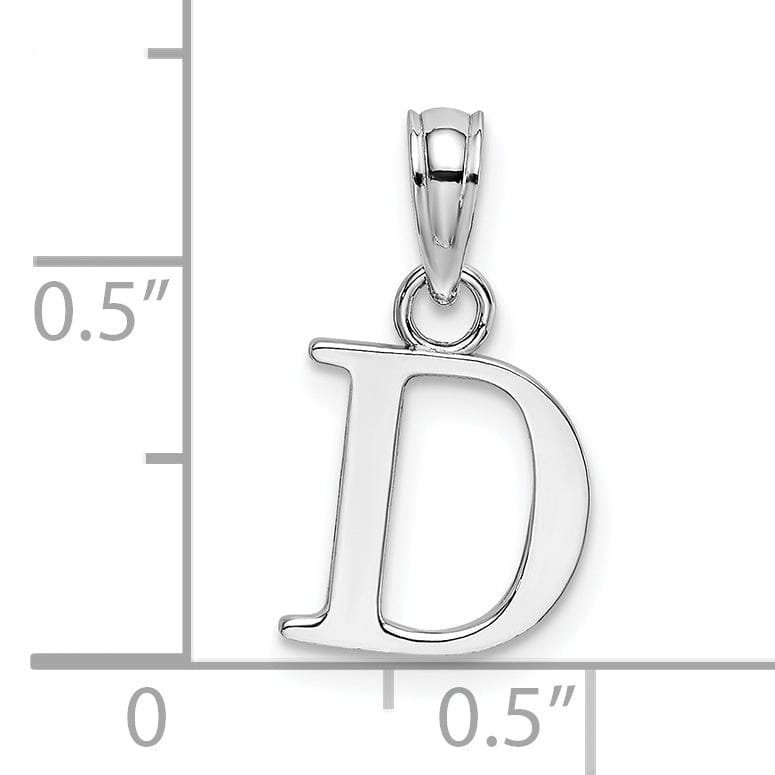 14K White Gold Block Design Small Letter D Initial Charm Pendant