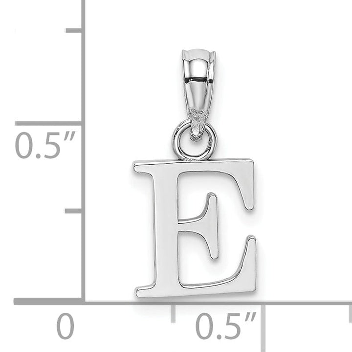 14K White Gold Block Design Small Letter E Initial Charm Pendant