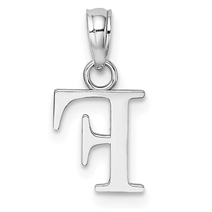 14K White Gold Block Design Small Letter F Initial Charm Pendant