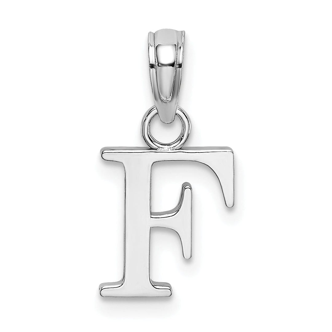 14K White Gold Block Design Small Letter F Initial Charm Pendant