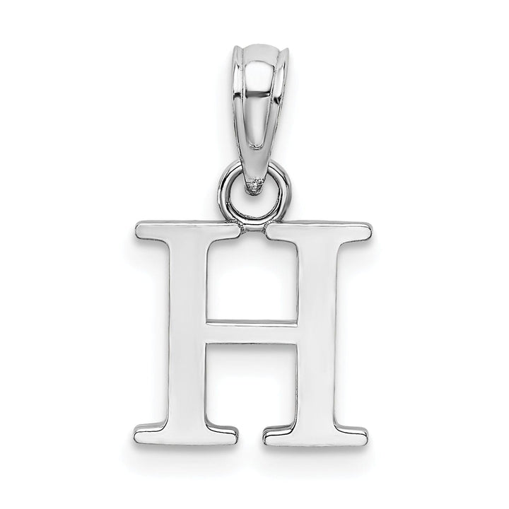 14K White Gold Block Design Small Letter H Initial Charm Pendant