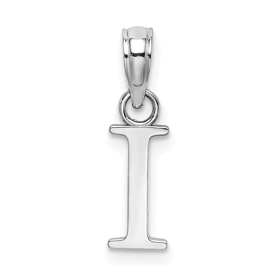 14K White Gold Block Design Small Letter I Initial Charm Pendant