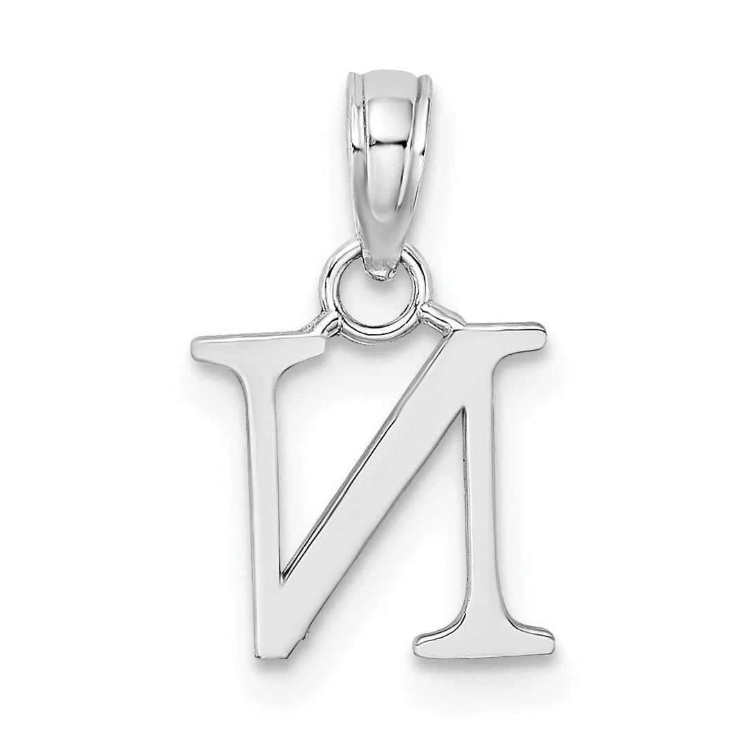 14K White Gold Block Design Small Letter N Initial Charm Pendant