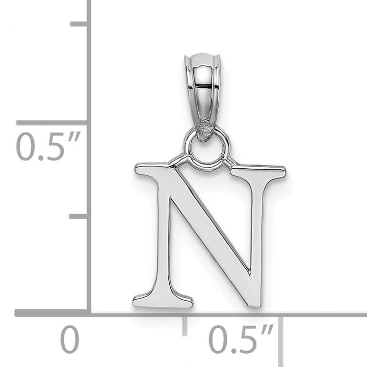 14K White Gold Block Design Small Letter N Initial Charm Pendant