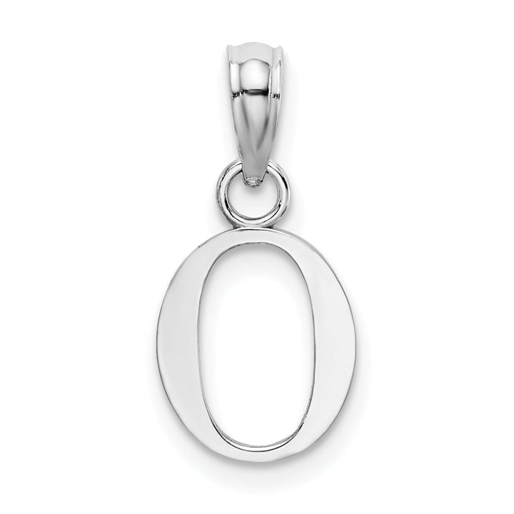 14K White Gold Block Design Small Letter O Initial Charm Pendant