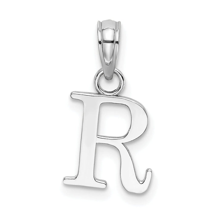 14K White Gold Block Design Small Letter R Initial Charm Pendant