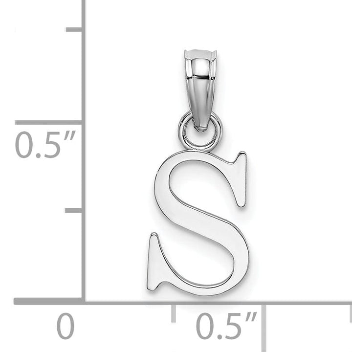 14K White Gold Block Design Small Letter S Initial Charm Pendant