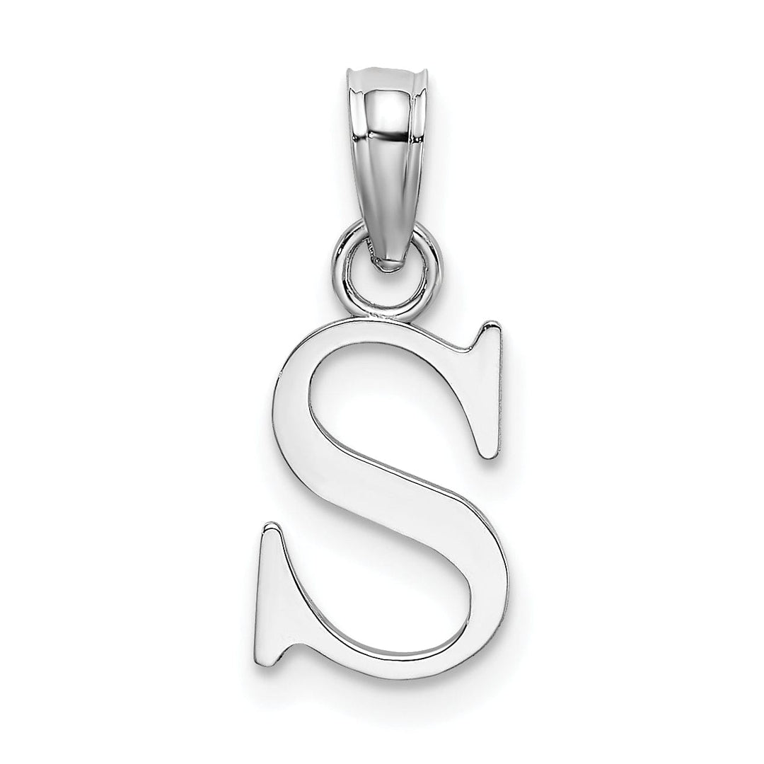 14K White Gold Block Design Small Letter S Initial Charm Pendant