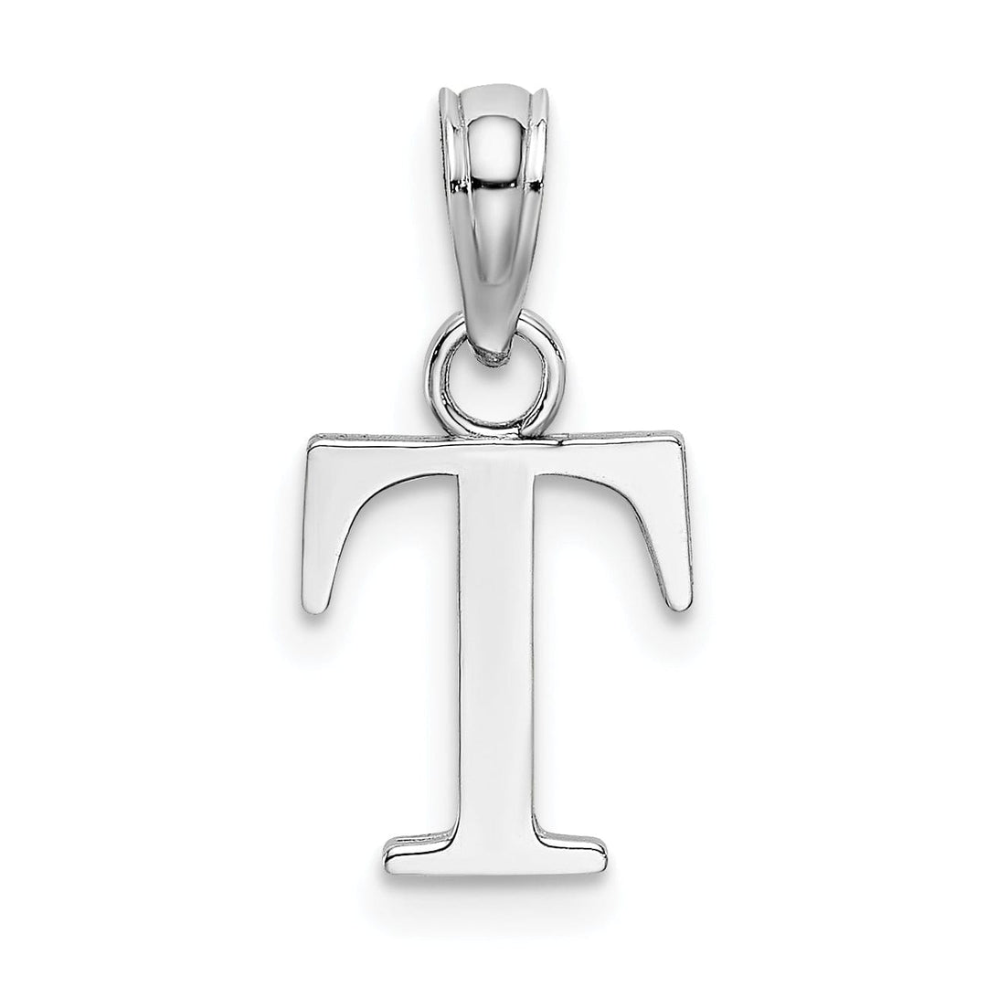 14K White Gold Block Design Small Letter T Initial Charm Pendant