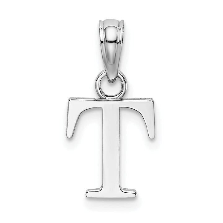 14K White Gold Block Design Small Letter T Initial Charm Pendant