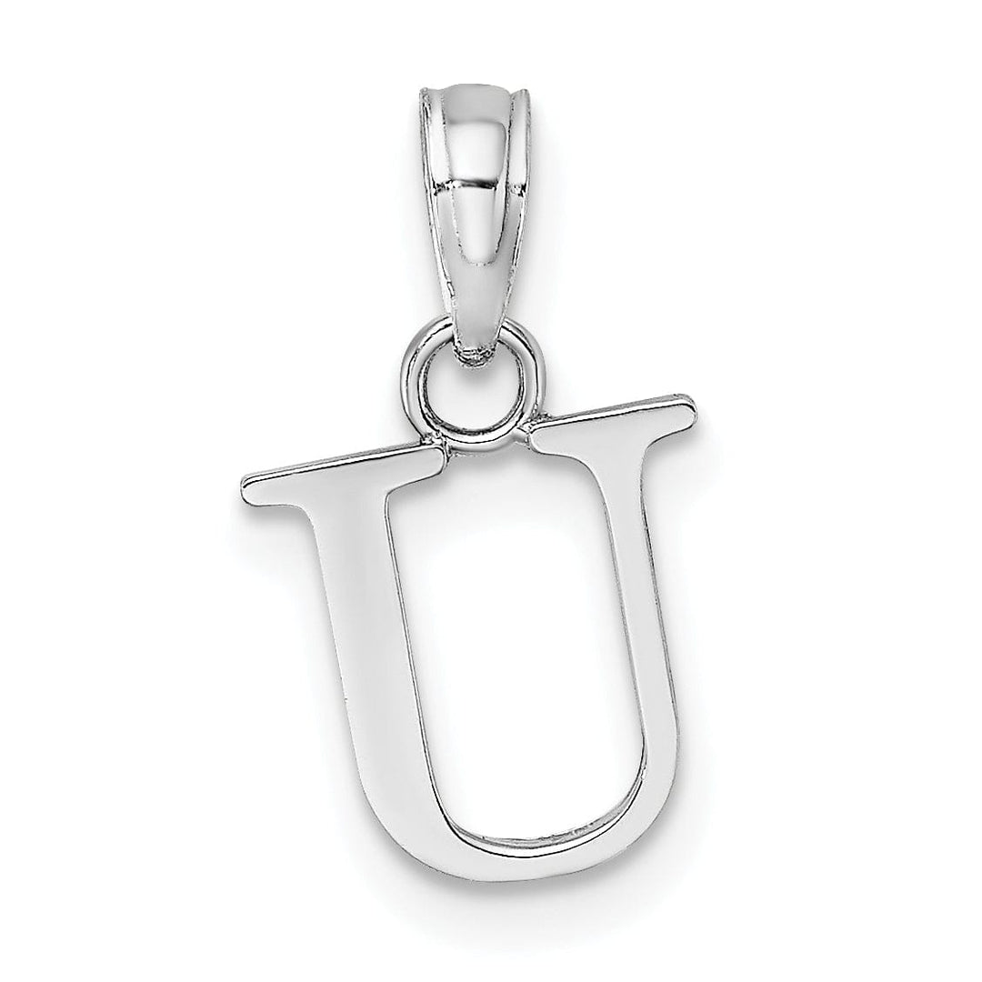 14K White Gold Block Design Small Letter U Initial Charm Pendant