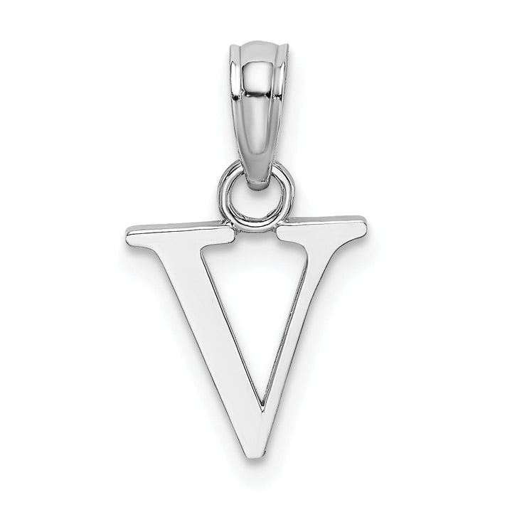 14K White Gold Block Design Small Letter V Initial Charm Pendant