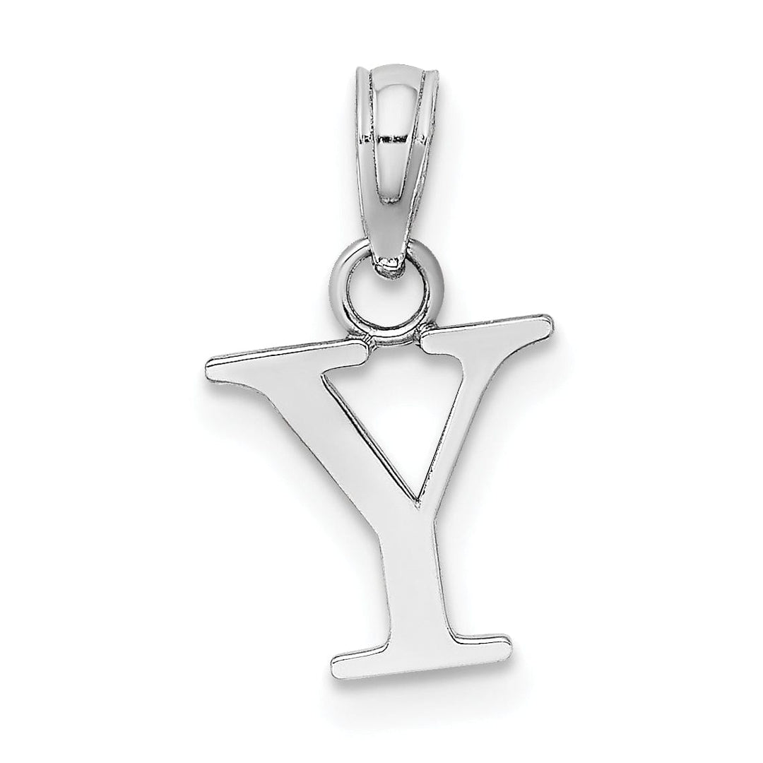 14K White Gold Block Design Small Letter Y Initial Charm Pendant