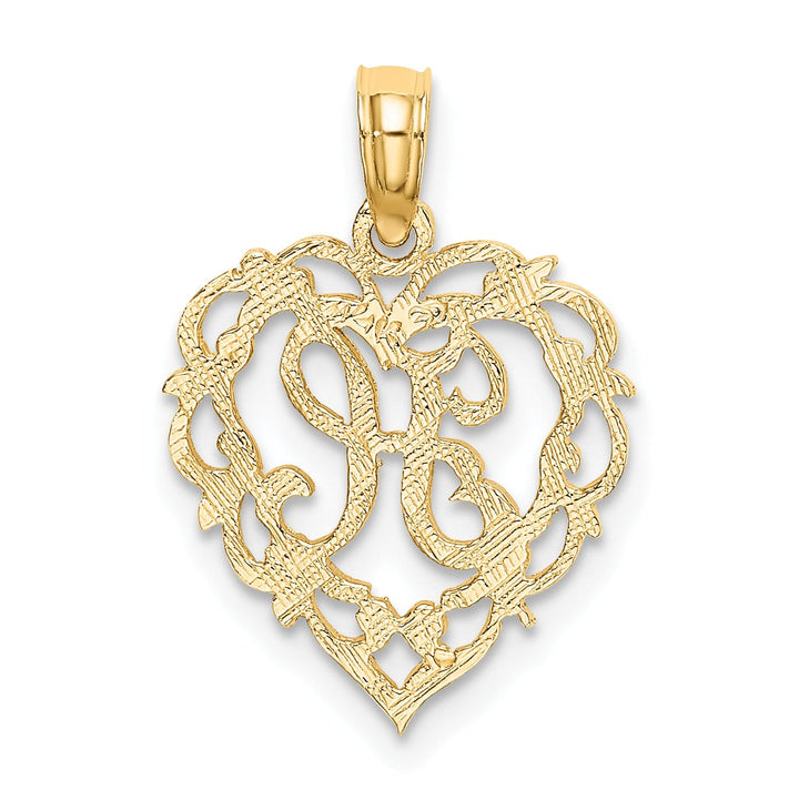 14K Yellow Gold Heart Shape Fancy Script Letter H Initial Charm Pendant