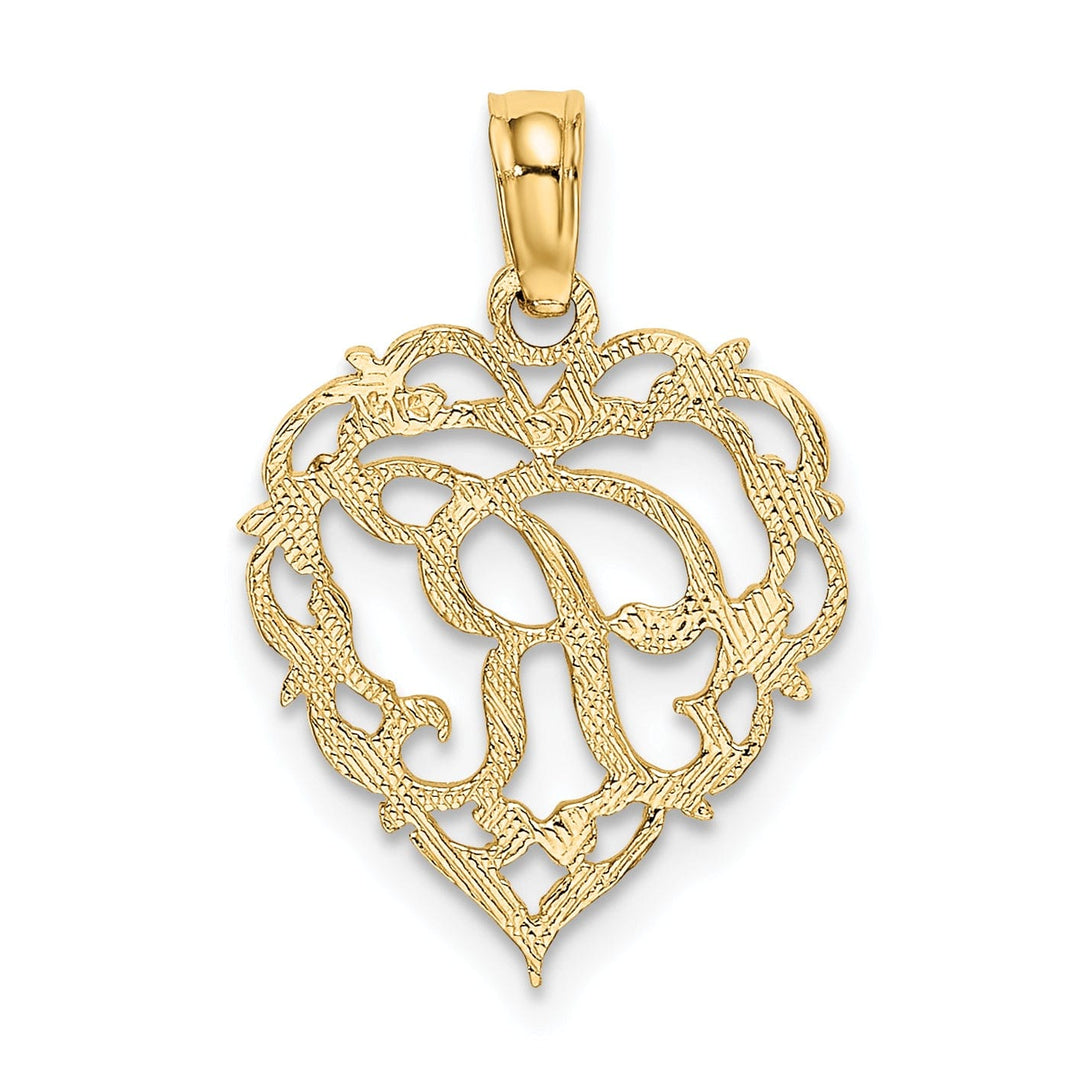 14K Yellow Gold Heart Shape Fancy Script Letter R Initial Charm Pendant