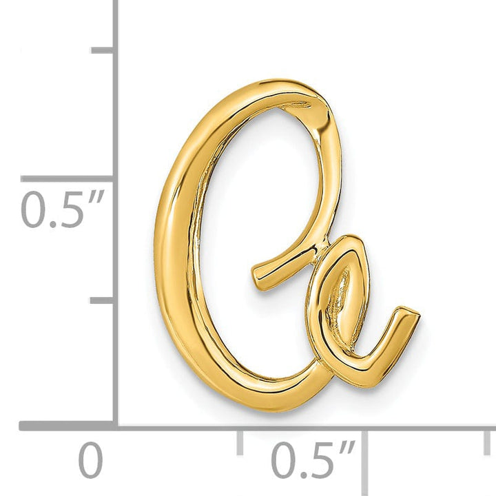 14k Yellow Gold Script Design Large Letter A Initial Slide Pendant