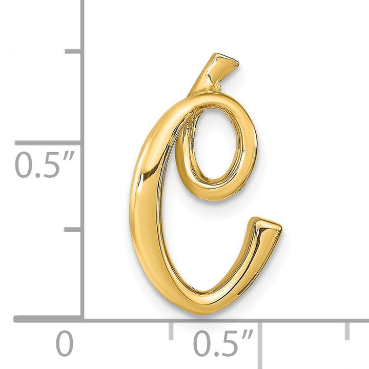 14k Yellow Gold Script Design Large Letter C Initial Slide Pendant