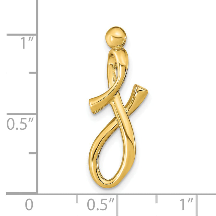 14k Yellow Gold Script Design Large Letter J Initial Slide Pendant