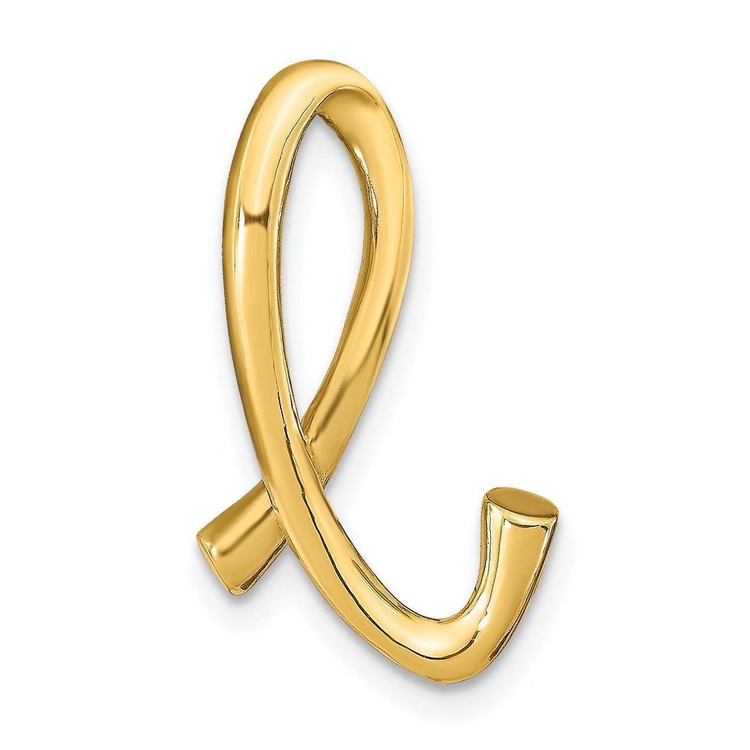 14k Yellow Gold Script Design Large Letter L Initial Slide Pendant