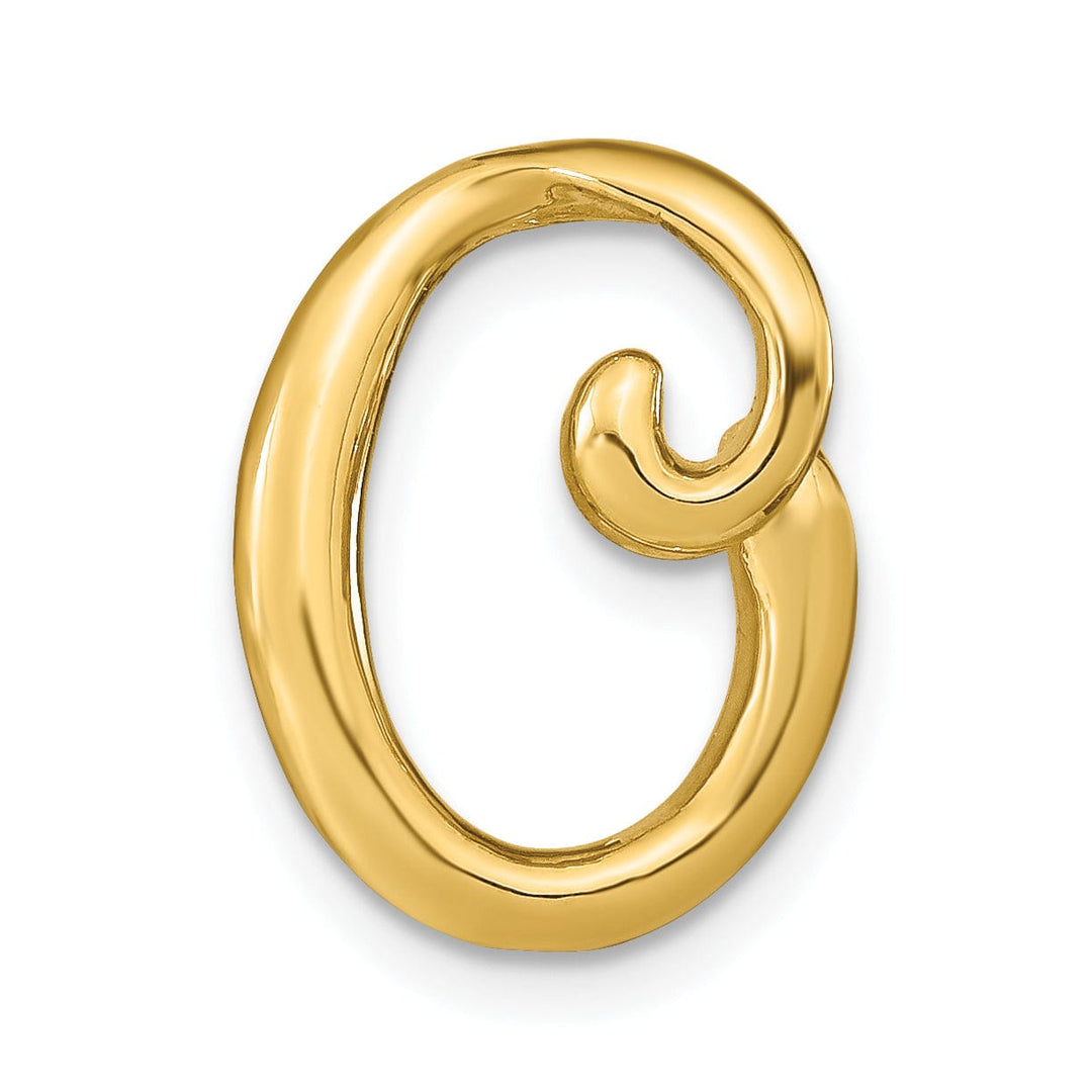 14k Yellow Gold Script Design Large Letter O Initial Slide Pendant