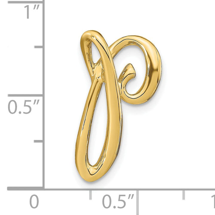 14k Yellow Gold Script Design Large Letter P Initial Slide Pendant