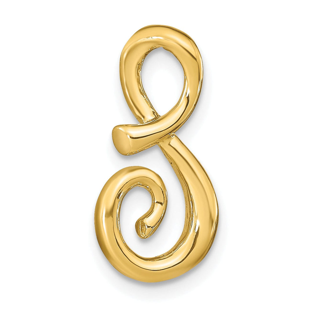 14k Yellow Gold Script Design Large Letter S Initial Slide Pendant