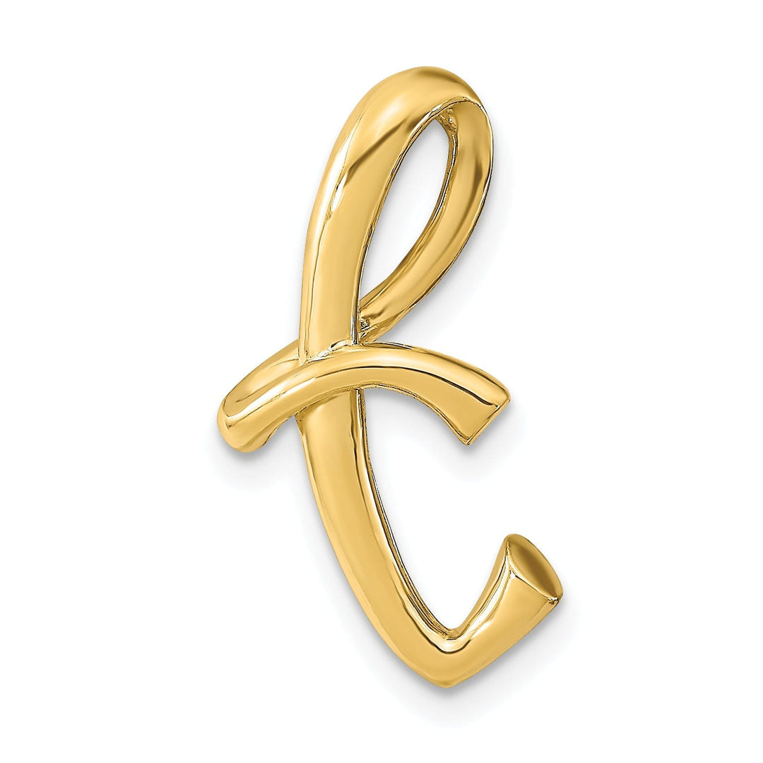 14k Yellow Gold Script Design Large Letter T Initial Slide Pendant