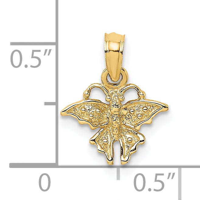 14K Yellow Gold Textured Solid Polished Finish Mini Butterfly Charm Pendant