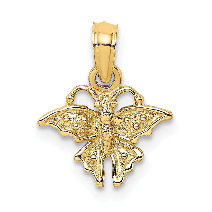 14K Yellow Gold Textured Solid Polished Finish Mini Butterfly Charm Pendant