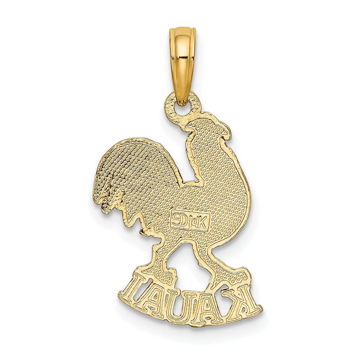 14K Yellow Gold Polished Textured Finish KAUAI Rooster Charm Pendant