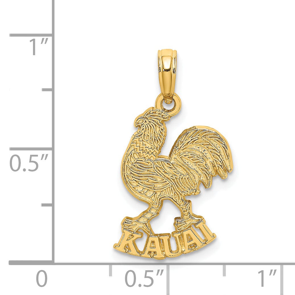 14K Yellow Gold Polished Textured Finish KAUAI Rooster Charm Pendant