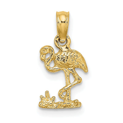 14K Yellow Gold Polished Texture Finish Small Size Flamingo Standing Charm Pendant at $ 48.52 only from Jewelryshopping.com