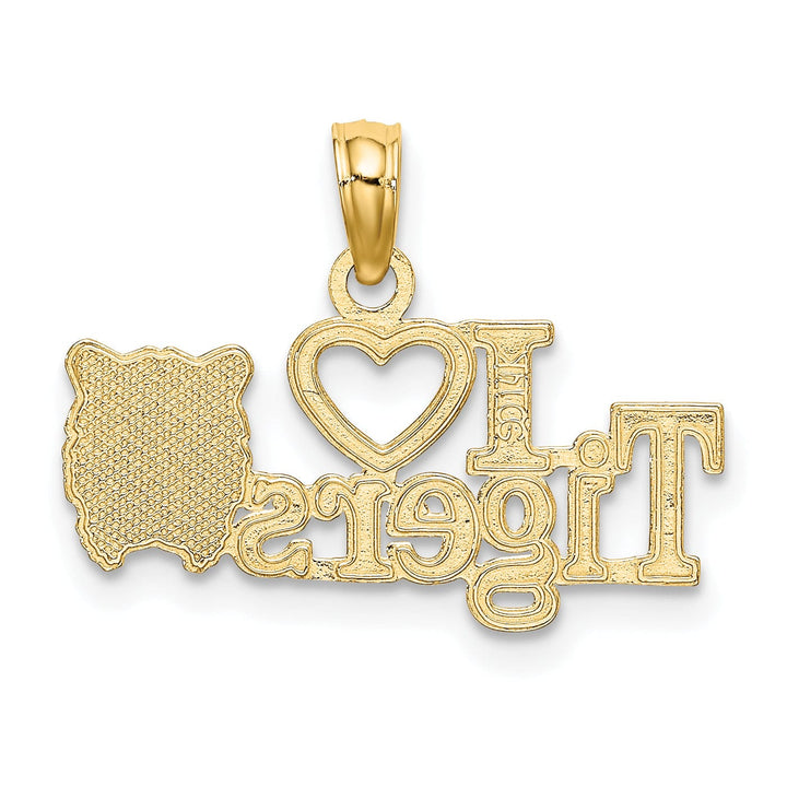 14K Yellow Gold Polished Finish Talking I HEART TIGERS With Tiger Head Design Charm Pendant