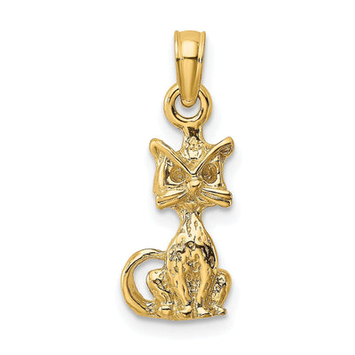 14K Yellow Gold Textured Polished Finish 3-Dimensional Mini Size Sitting Cat Design Charm Pendant at $ 153.44 only from Jewelryshopping.com