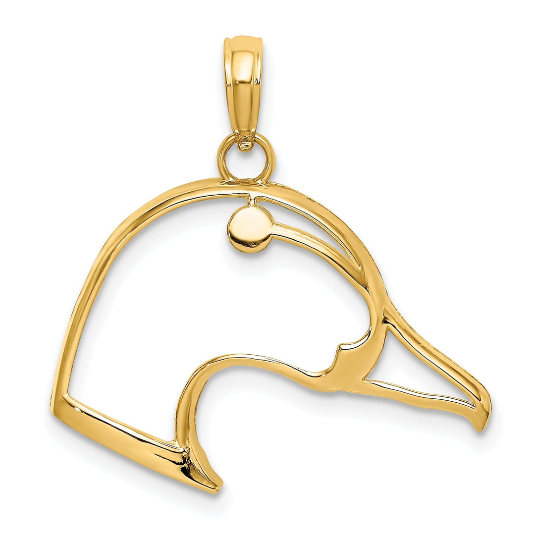 14K Yellow Gold Open Back Polished Finish Cut-Out Duck Head Design Charm Pendant