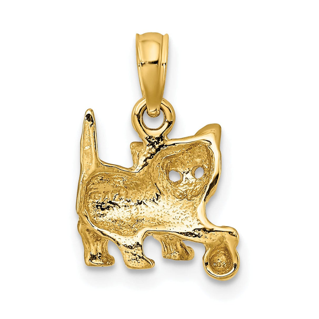 14k Yellow Gold Open Back Textured Polished Finish Cat Playing with Ball Design Charm Pendant