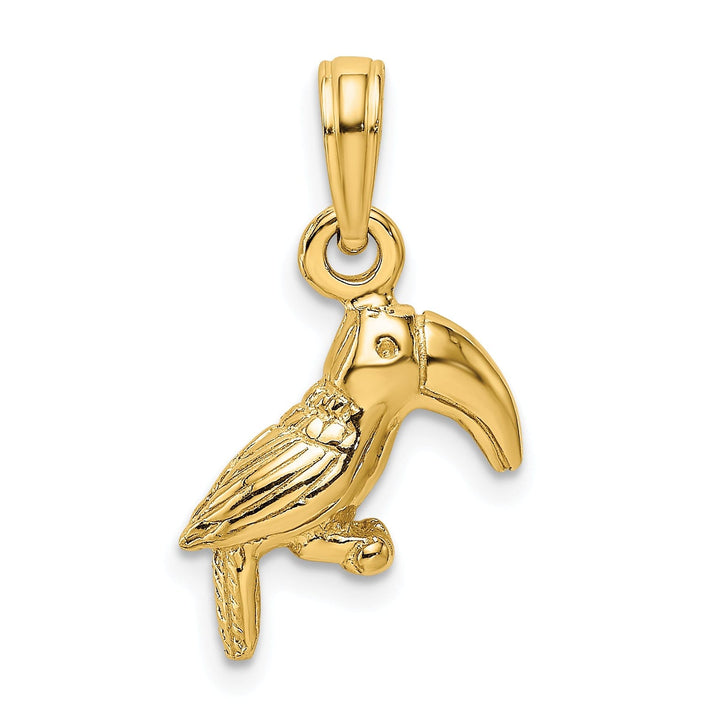 14K Yellow Gold Textured Polished Finish 3-Dimensional Toucan Bird Charm Pendant