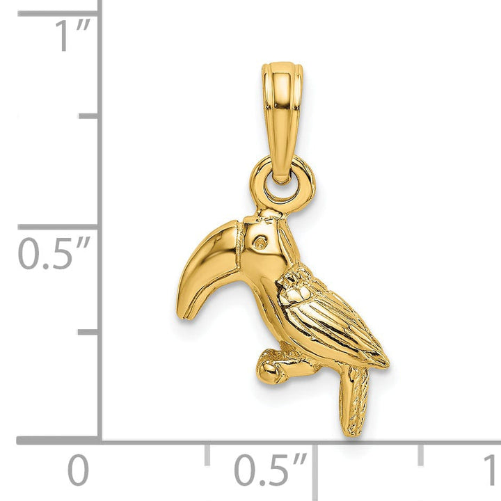 14K Yellow Gold Textured Polished Finish 3-Dimensional Toucan Bird Charm Pendant