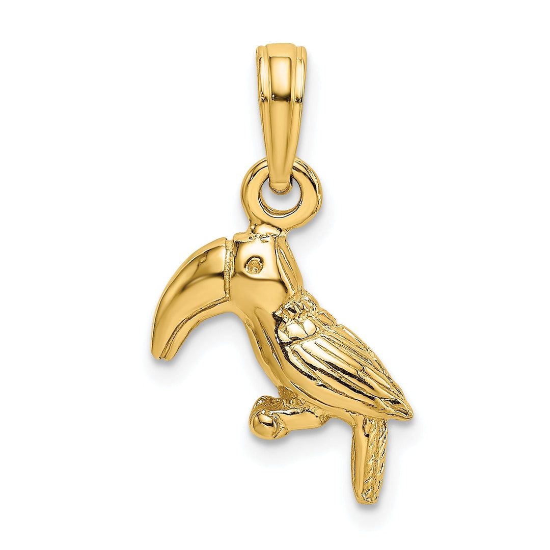 14K Yellow Gold Textured Polished Finish 3-Dimensional Toucan Bird Charm Pendant