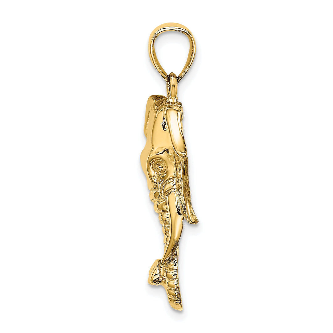 14K Yellow Gold Polished Finish 2-Dimensional Elephant Head with Twisted Trunk Design Charm Pendant