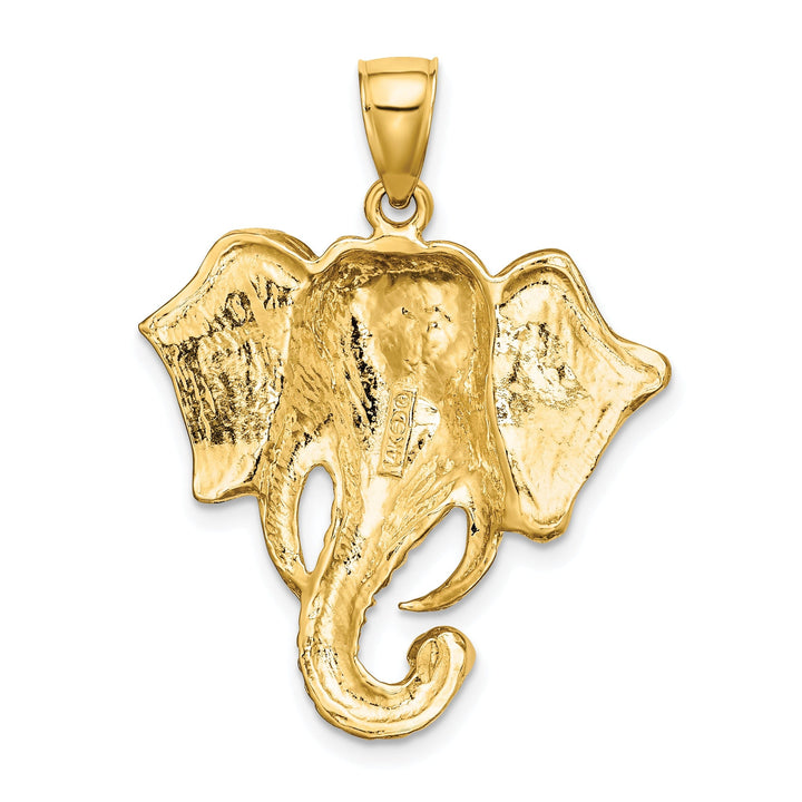 14K Yellow Gold Polished Finish 2-Dimensional Elephant Head with Twisted Trunk Design Charm Pendant