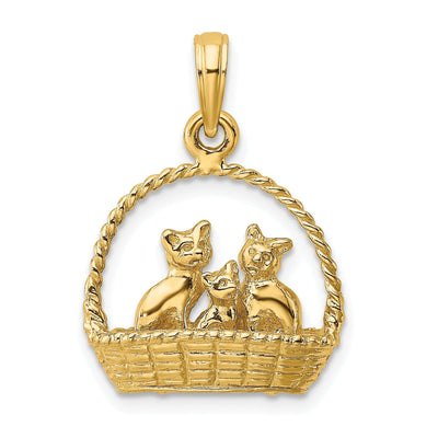 14K Yellow Gold Polished Finish 3-Dimensional Cats Inside Of a Basket Design Charm Pendant at $ 366.35 only from Jewelryshopping.com