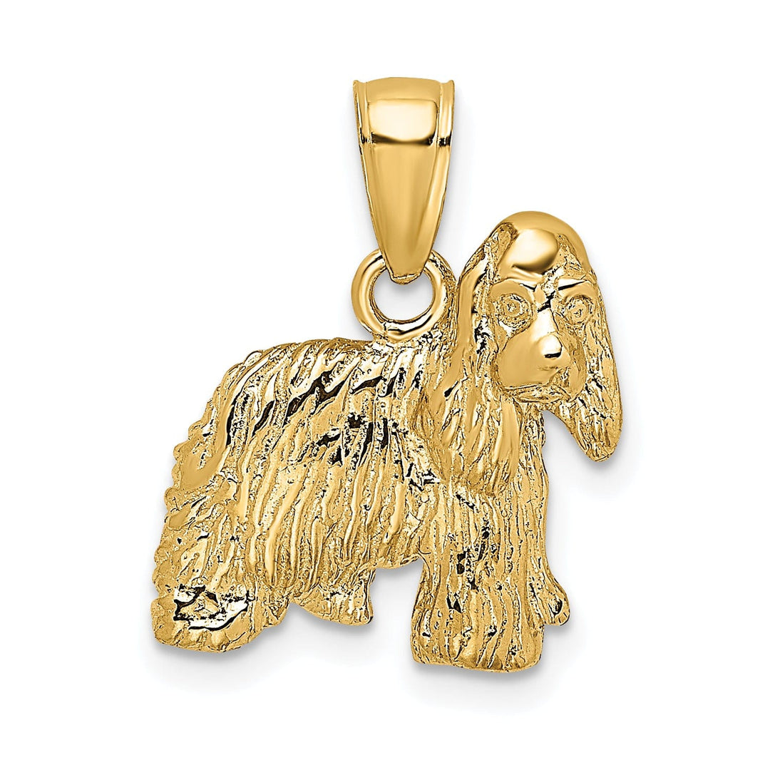 14k Yellow Gold Open Back Textured Polished Finish Cocker Spaniel Dog Charm Pendant