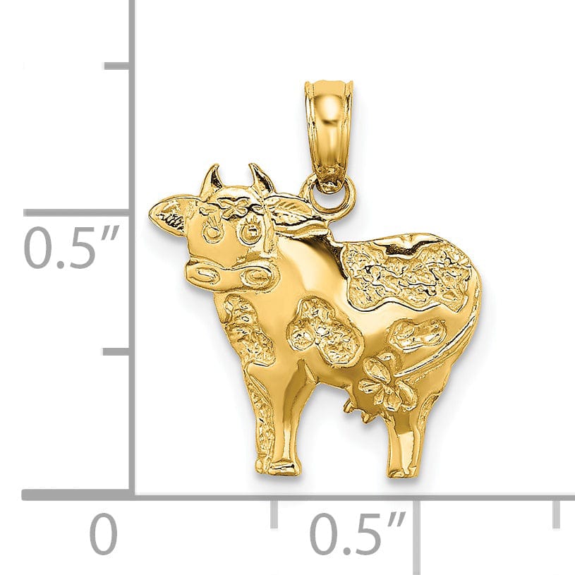 14k Yellow Gold Open Back Textured Polished Finish Cow Charm Pendant