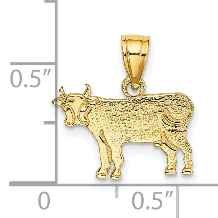 14K Yellow Gold Textured Polished Finish Flat Cow Design Charm Pendant